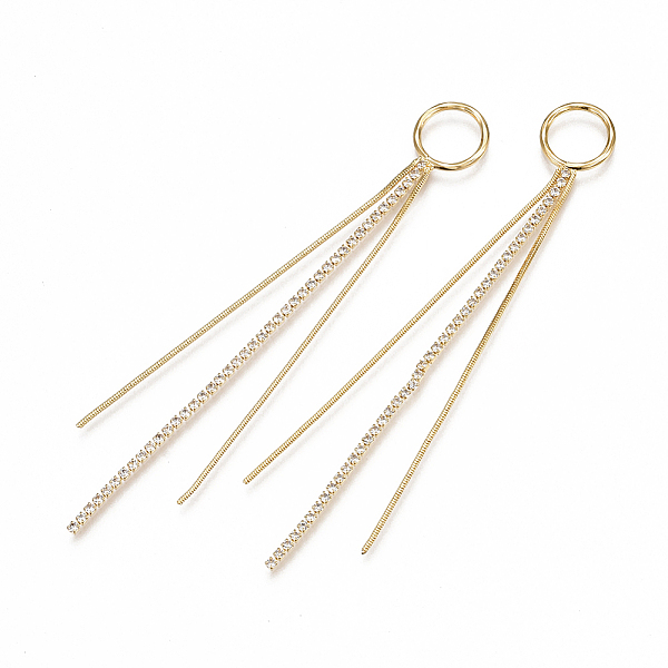 

PandaHall Brass Cubic Zirconia Big Chain Tassel Pendants, Clear, Nickel Free, Clear, Real 18K Gold Plated, 80~90x13x1.5mm, Hole: 10mm Brass...