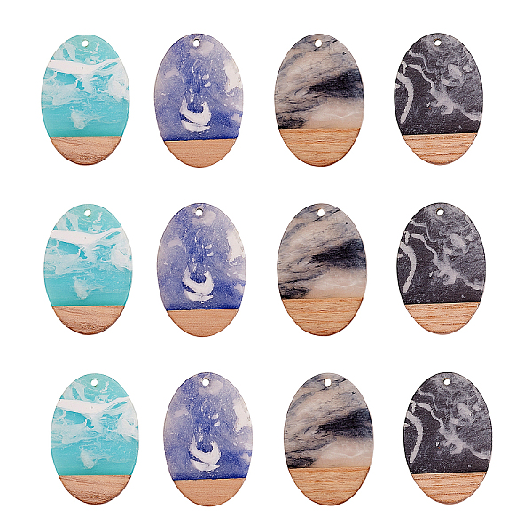 

PandaHall 16Pcs 4 Colors Transparent Resin & Walnut Wood Pendants, Two Tone, Oval, Mixed Color, 38x26x3mm, Hole: 2mm, 4pcs/color Resin+Wood..., Multicolor