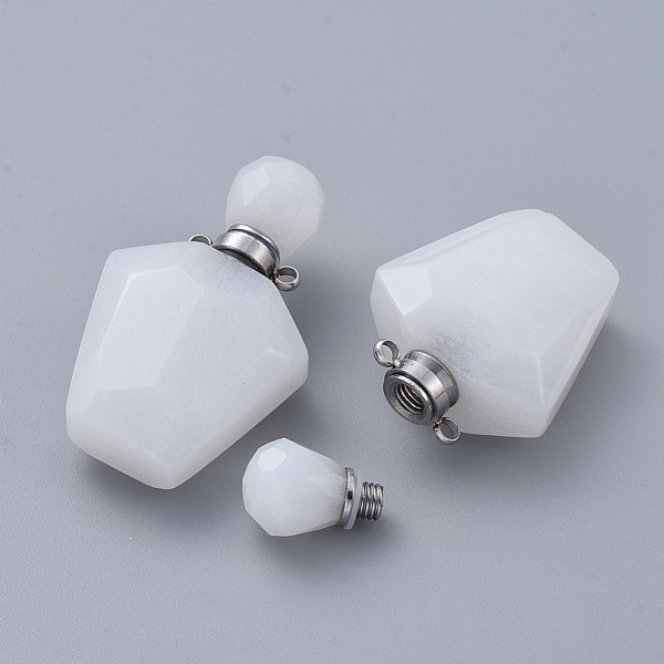 

PandaHall Faceted Natural White Jade Openable Perfume Bottle Pendants, Essential Oil Bottles, with 304 Stainless Steel Findings, Stainless...