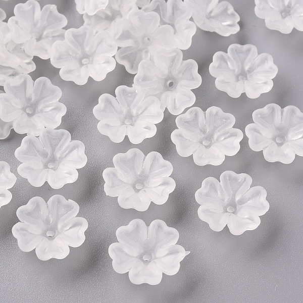 

PandaHall Transparent Frosted Acrylic Bead Caps, 5-Petal, Flower, White, 16.5x6mm, Hole: 1.6mm, about 959pcs/500g Acrylic White