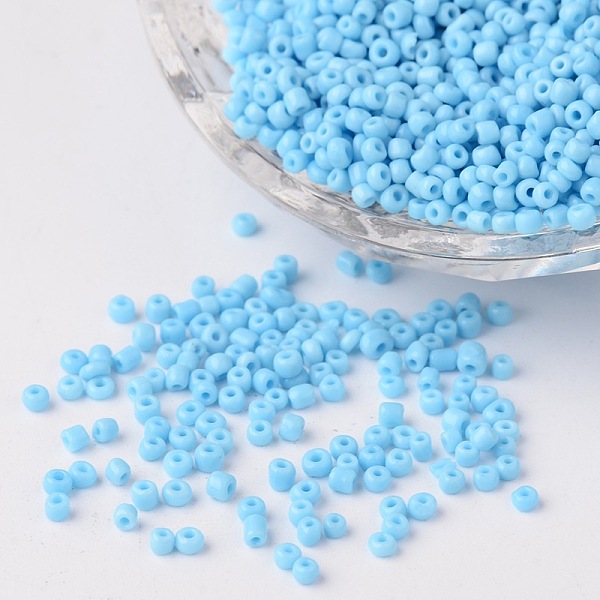 

PandaHall 12/0 Opaque Colours Round Glass Seed Beads, Light Sky Blue, Size: about 2mm in diameter, hole:1mm, about 3303pcs/50g Glass Blue