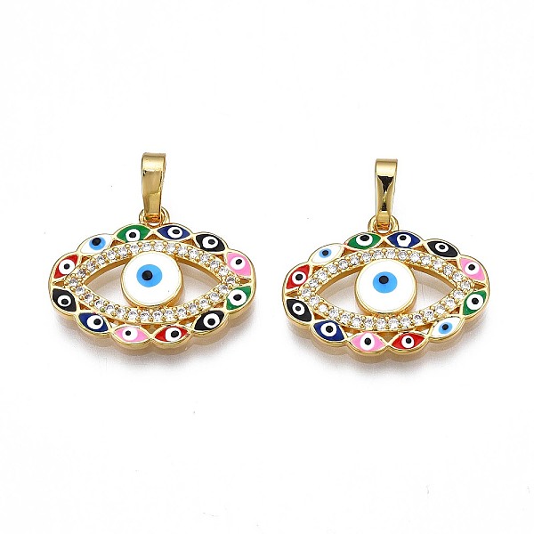 

PandaHall Brass Micro Pave Clear Cubic Zirconia Pendants, with Enamel and Brass Snap on Bails, Real 18K Gold Plated, Eye, Colorful...