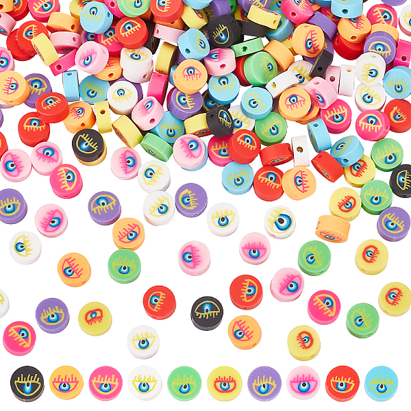 

PandaHall CHGCRAFT 300Pcs 10 Colors Handmade Polymer Clay Beads, Flat Round with Evil Eye, Mixed Color, 9.5~10x4.5mm, Hole: 1.6mm..., Multicolor