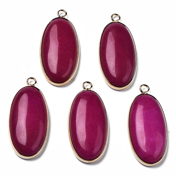

PandaHall Natural White Jade Pendants, with Golden Plated Brass Edge and Loop, Dyed, Oval, 35x16x6mm, Hole: 2mm White Jade Oval Pink