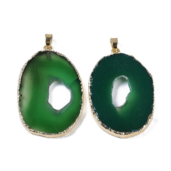 

PandaHall Natural Agate Big Pendants, Oval Charms, Dyed & Heated, with Golden Plated Brass Findings, Green, 50~62x33~43x5~7mm, Hole...