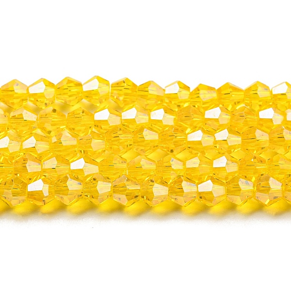 

PandaHall Transparent Electroplate Glass Beads Strands, Pearl Luster Plated, Faceted, Bicone, Gold, 3x2.5mm, Hole: 0.7mm, about...