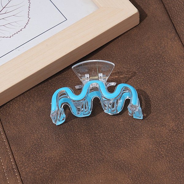 

PandaHall Letter M Plastic Enamel Claw Hair Clips, with Iron Clips, for Women Girls, Deep Sky Blue, 85~90mm Plastic Letter M