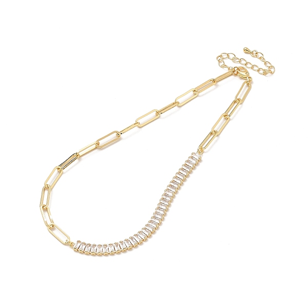 

PandaHall Clear Cubic Zirconia & Paperclip Chain Necklace for Girl Women Gift, with Brass Chain Extender & Lobster Claw Clasps, Lead Free &...