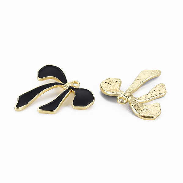 

PandaHall Rack Plating Alloy Enamel Pendants, Light Gold, Cadmium Free & Nickel Free & Lead Free, Bowknot, Black, 27x26x3.5mm, Hole: 1.8mm...
