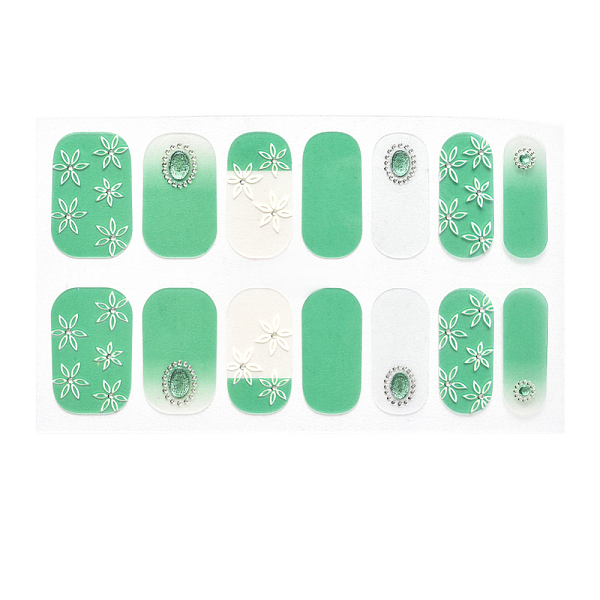 

PandaHall Full Cover Nombre Nail Stickers, Self-Adhesive, for Nail Tips Decorations, Sea Green, 24x8mm, 14pcs/sheet Paper Flower