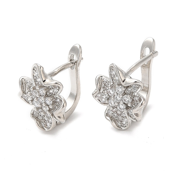 

PandaHall Clear Cubic Zirconia Flower Hoop Earrings, Brass Earrings, Real Platinum Plated, 14x13x12mm Cubic Zirconia