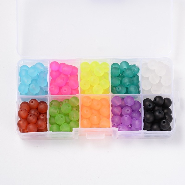 

PandaHall Frosted Round Transparent Glass Beads, Mixed Color, 8mm, Hole: 1.3mm, about 18~20pcs/compartment, 180~200pcs/box Glass Round..., Multicolor