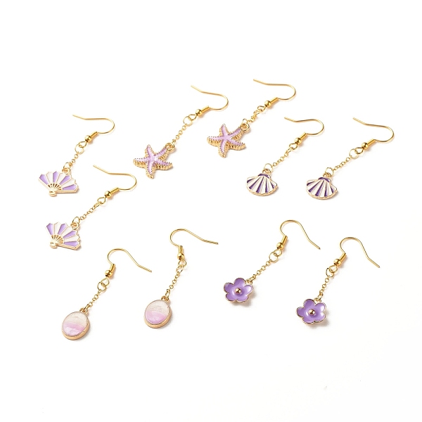 

PandaHall Alloy Enamel Charm Dangle Earrings, Iron Long Drop Earrings for Women, Mixed Shape, Mixed Color, 46mm, Pin: 0.6mm Alloy Multicolor