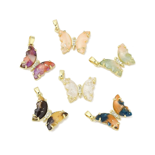 

PandaHall Rack Plating Brass Pendants, With Resion, Cubic Zirconia, Long-Lasting Plated, Lead Free & Cadmium Free, Real 18K Gold, Butterfly..., Multicolor