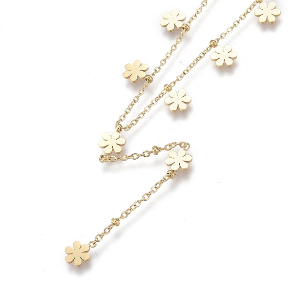 

PandaHall 304 Stainless Steel Pendant Necklaces, with Cable Chains and Round Beads, Flower, Golden, 15.75 inch(40cm) 304 Stainless Steel