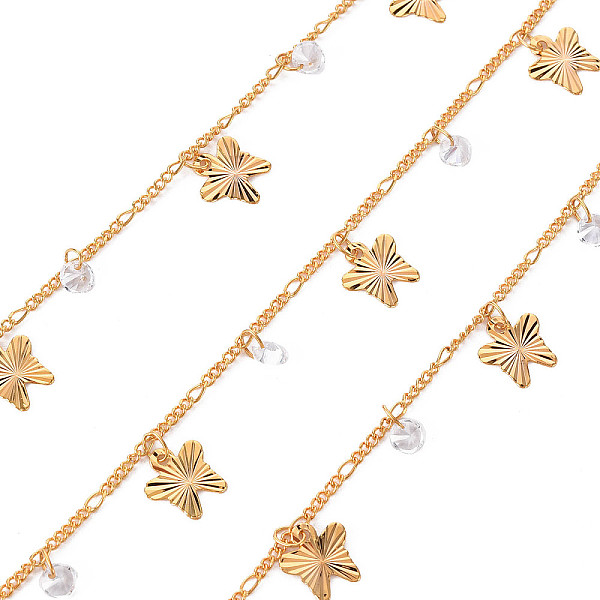 

PandaHall Handmade Brass Curb Chains, with Cubic Zirconia Charms, Soldered, Spool, Textured, Butterfly, Real 18K Gold Plated, 3.3x1.5x0.3mm..., Clear