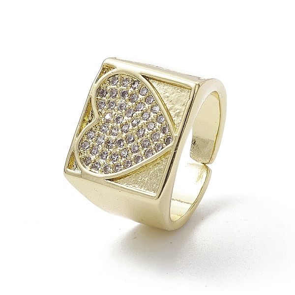 

PandaHall Rack Plating Brass Micro Pave Cubic Zirconia Open Cuff Rings, Heart Signet Ring, Real 18K Gold Plated, US Size 7 1/2(17.7mm)..., Clear