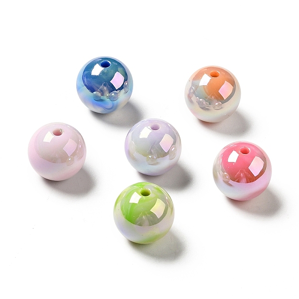 pandahall uv plating opaque rainbow iridescent acrylic beads, round, mixed color, 16.5~17.5x17~18mm, hole: 2.7mm acrylic round multicolor