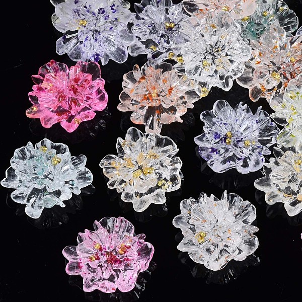 

PandaHall Transparent Resin Cabochons, with 201 Stainless Steel Beads, Flower, Mixed Color, 24x22x10mm Resin Flower Multicolor