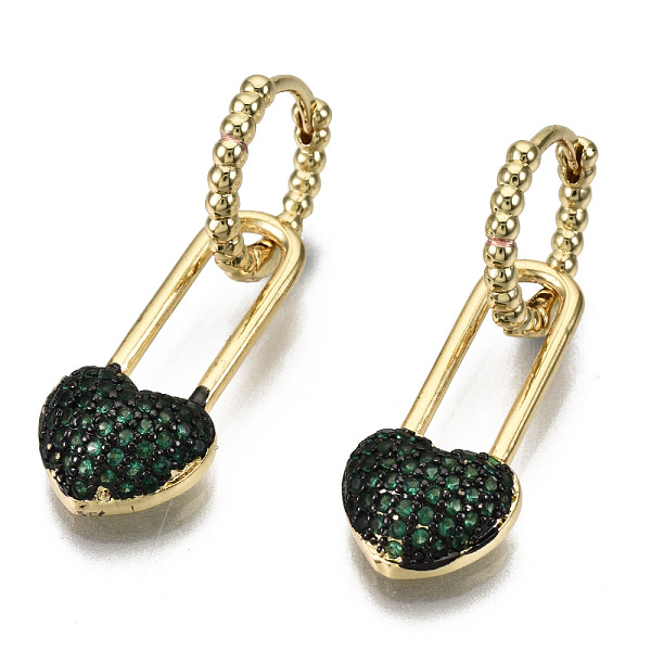 

PandaHall Brass Micro Pave Cubic Zirconia Dangle Huggie Hoop Earrings, Nickel Free, Heart, Real 16K Gold Plated, Green, 29mm, Pin: 1mm Cubic...