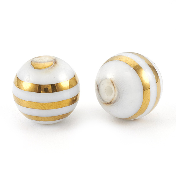 

PandaHall Electroplate Glass Beads, Stripe Round, Golden Plated, 10x9.5~10mm, Hole: 1.2mm, 200pcs/bag Glass Stripe