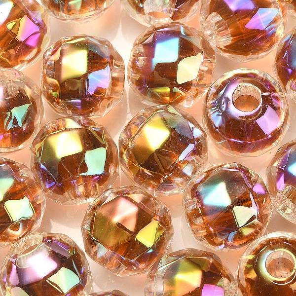 

PandaHall UV Plating Transparent Acrylic European Beads, Large Hole Beads, Round, Camel, 13.5x13mm, Hole: 4mm Acrylic Round Brown