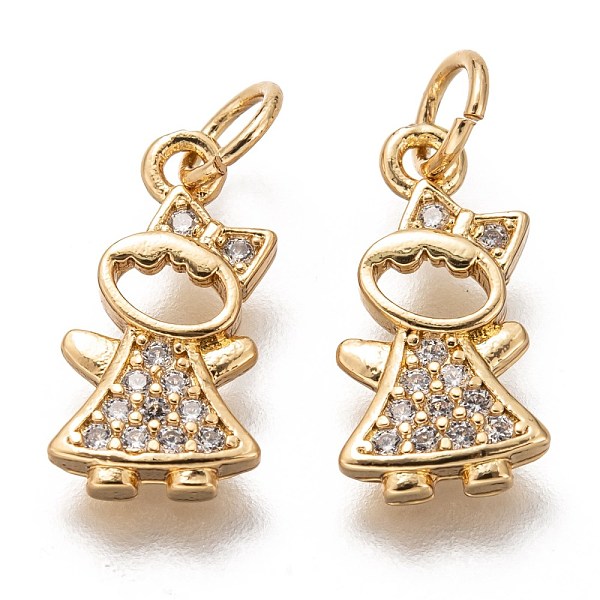

PandaHall Brass Micro Pave Clear Cubic Zirconia Pendants, Long-Lasting Plated, with Jump Ring, Girl, Golden, 15x8x2mm, Jump Ring: 5x1mm, 3mm...