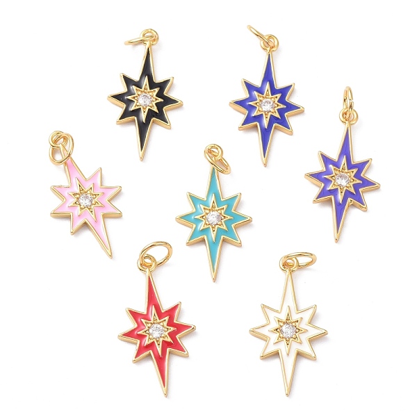 

PandaHall Brass Micro Pave Cubic Zirconia Pendant, Long-Lasting Plated, with Enamel, Real 18K Gold Plated, Star, Mixed Color, 21.5x11x1.5mm..., Multicolor