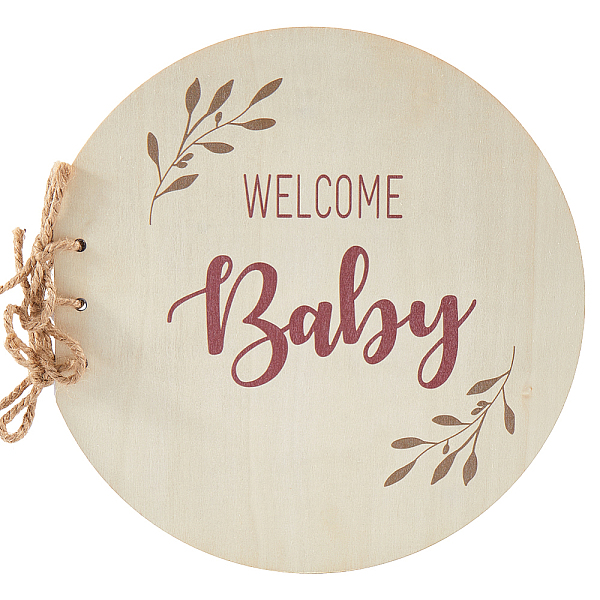Round with Word Welcome Baby Wood Baby Shower Guest Book Alternatives for Boy or Girl