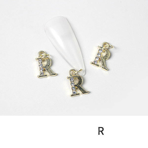 

PandaHall Alloy Rhinestone Cabochons, Nail Art Decoration Accessories, with Jump Ring, Letter, Golden, Letter.R, 11~14x5~12mm..., Clear