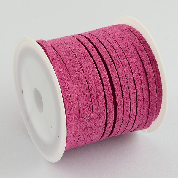 

PandaHall Faux Suede Cord, Faux Suede Lace, Medium Violet Red, 4x1.5mm, about 5.46 yards(5m)/roll, 25rolls/bag Faux Suede Red