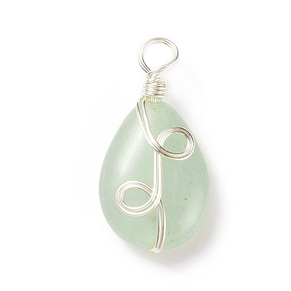 

PandaHall Natural Green Aventurine Pendants, with Silver Tone Eco-Friendly Copper Wire Wrapped, Teardrop Charm, 25.5x13x6.7mm, Hole: 3.4mm...
