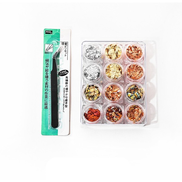 

PandaHall 6 Colors Foil Chip Nail Art Decorations, For Nail Tips Decorations, with 1PC Tweezer, Mixed Color, 12bottles/set, Tweezer: 122x9mm..., Multicolor