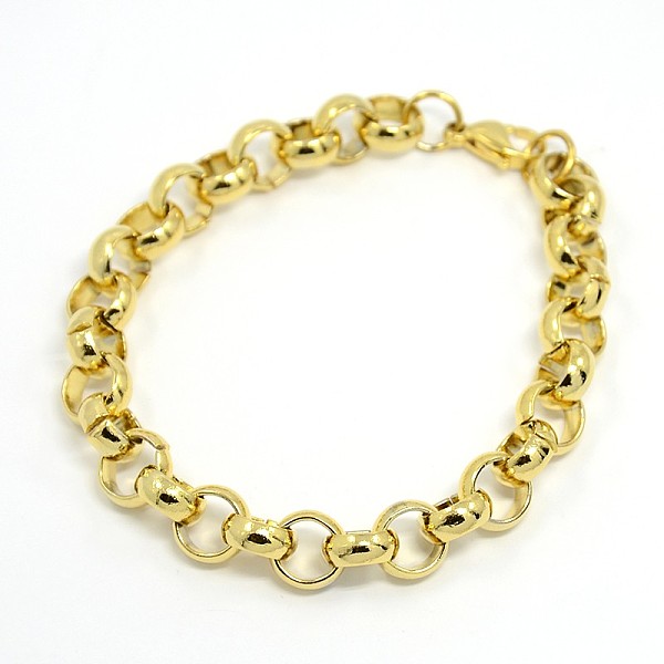 

PandaHall Fashionable 304 Stainless Steel Cable Chain Bracelets, with Lobster Claw Clasps, Golden, 8-5/8 inch(220mm), 9mm 304 Stainless...