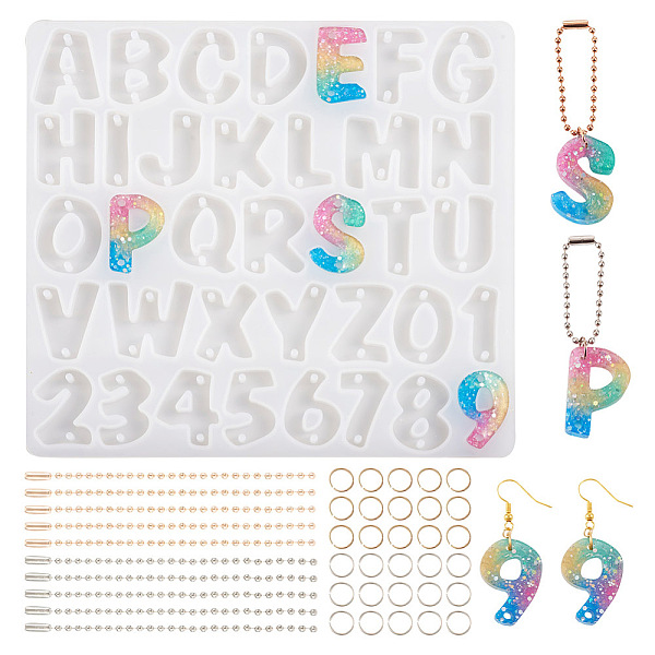 

PandaHall 1Pc Letter & Number Connector Charm Silicone Molds, with 40Pcs Iron Ball Chains with Connector & 80Pcs Jump Rings, White...