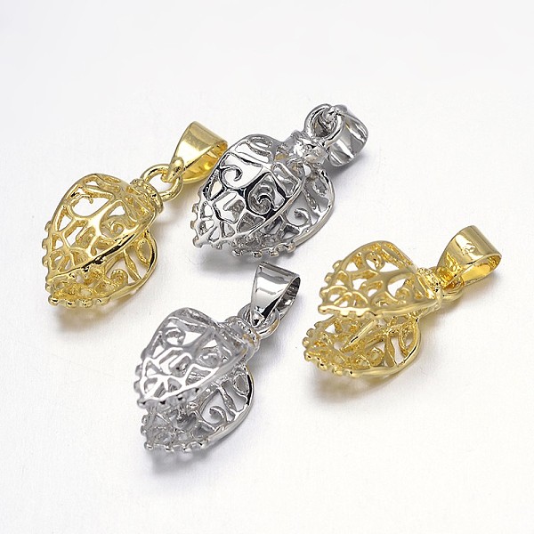 

PandaHall Rack Plating Brass Pendant Pinch Bails, Filigree Leaf, Mixed Color, 18x8x10mm, Hole: 5x3mm, Pin: 1mm Brass