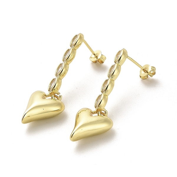 

PandaHall Heart Rack Plating Brass Micro Pave Clear Cubic Zirconia Dangle Stud Earrings, Cadmium Free & Lead Free, Real 18K Gold Plated...