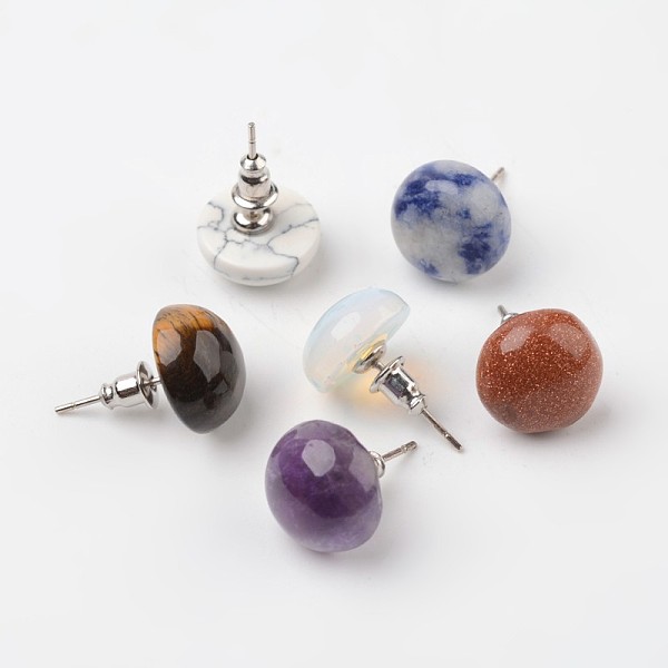 

PandaHall Half Round Dome Natural & Synthetic Mixed Stone Stud Earrings, with Platinum Plated Brass Findings, 18mm, Pin: 0.8mm Mixed Stone