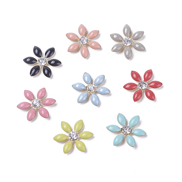

PandaHall Golden Tone Brass Cabochons, with Rhinestone and Enamel, Flower, Mixed Color, 17.5x15x3mm Brass+Rhinestone Flower Multicolor