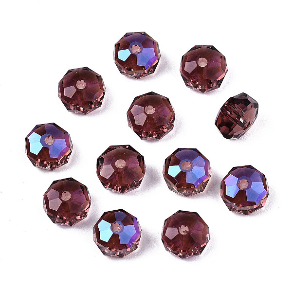

PandaHall Transparent K9 Glass Beads, Faceted, AB Color Plated, Flat Round, Indian Red, 8x5mm, Hole: 1.2mm Glass Flat Round