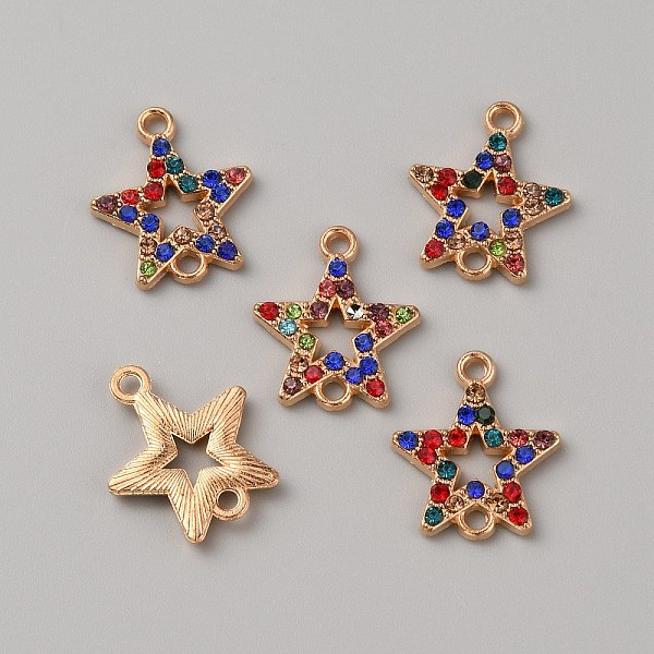 

PandaHall Alloy Colorful Rhinestone Connector Charms, Star Links, Light Gold, 18x15.5x2mm, Hole: 1.8mm Alloy+Rhinestone Star