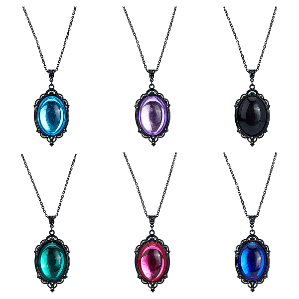 

PandaHall FIBLOOM 6Pcs 6 Colors Glass Oval Pendant Necklaces Set with Black Alloy Chains, Mixed Color, 21.06 inch(53.5cm), 1pc/style Glass..., Multicolor