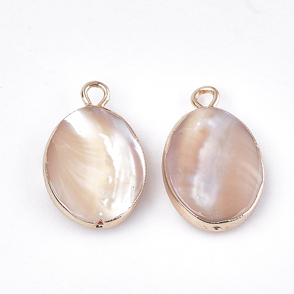 

PandaHall Electroplate Trochus Shell Pendants, with Iron Findings, with Half Drilled Hole, Oval, Golden, Tan, 20x13x3.5mm, Hole: 0.5~2mm..., Orange