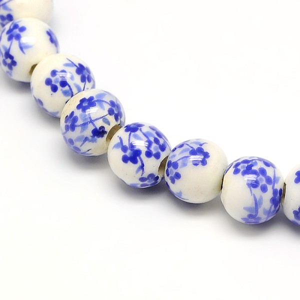 

PandaHall Handmade Flower Printed Porcelain Ceramic Beads Strands, Round, Royal Blue, 6mm, Hole: 2mm, about 60pcs/strand, 13 inch Porcelain...