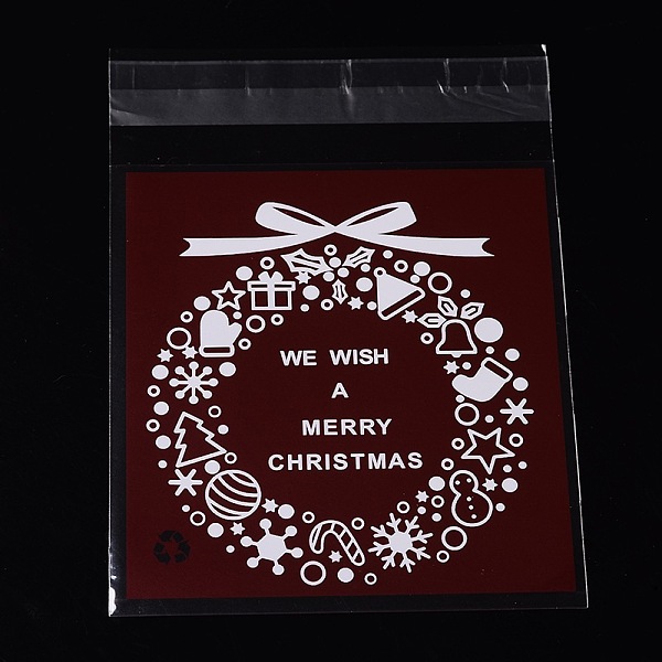 

PandaHall Rectangle OPP Cellophane Bags for Christmas, with Wreath Pattern, Dark Red, 14x9.9cm, Unilateral Thickness: 0.035mm, Inner Measure...