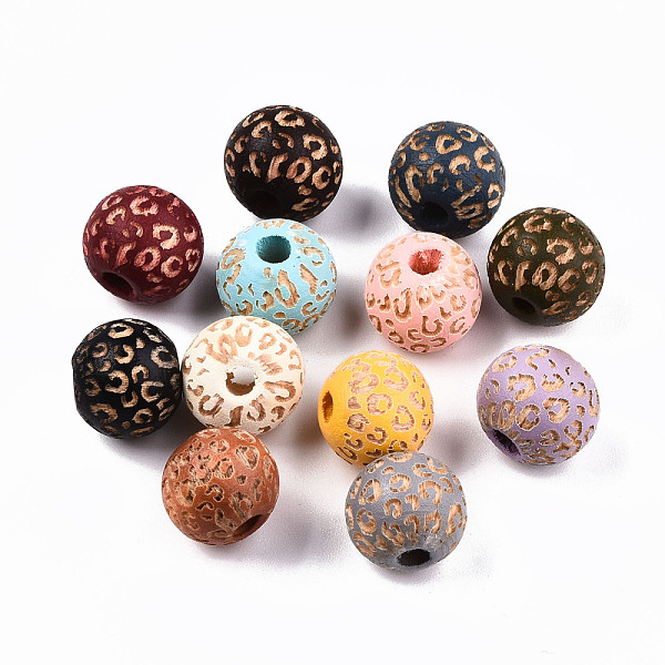 

PandaHall Painted Natural Wood Beads, Laser Engraved Pattern, Round with Leopard Print, Mixed Color, 10x8.5mm, Hole: 2.5mm Schima Wood Round..., Multicolor