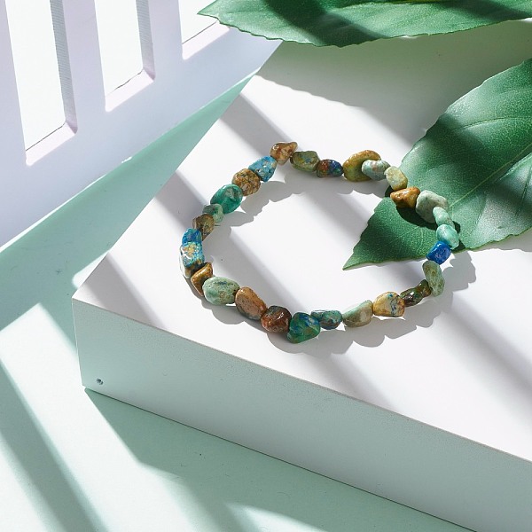 

PandaHall Natural Chrysocolla and Lapis Lazuli Nuggets Beads Stretch Bracelet for Her, Inner Diameter: 2 inch(5.2~5.6cm) Chrysocolla