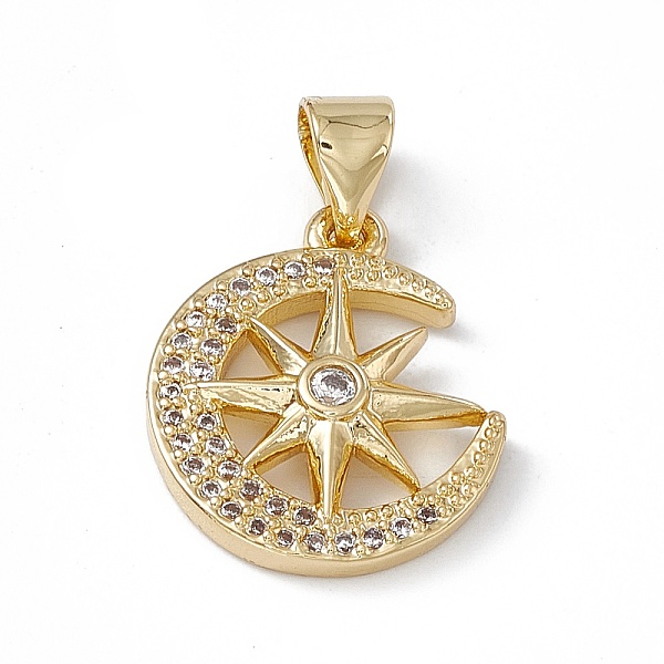 

PandaHall Rack Plating Brass Micro Pave Cubic Zirconia Pendants, Cadmium Free & Lead Free, Long-Lasting Plated, Moon with Star Charm, Real..., Clear