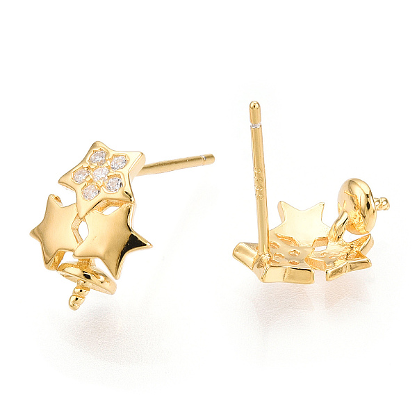 

PandaHall 925 Sterling Silver Stud Earring Findings Micro Pave Cubic Zirconia, for Half Drilled Beads, with S925 Stamp, Star, Real 18K Gold..., Clear