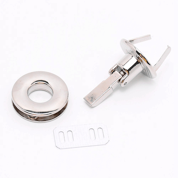 

PandaHall Alloy Bag Twist Lock Clasps, Handbags Turn Lock, with Iron Shim and Screws, Round, Platinum, 3.4x2.6x3cm Alloy